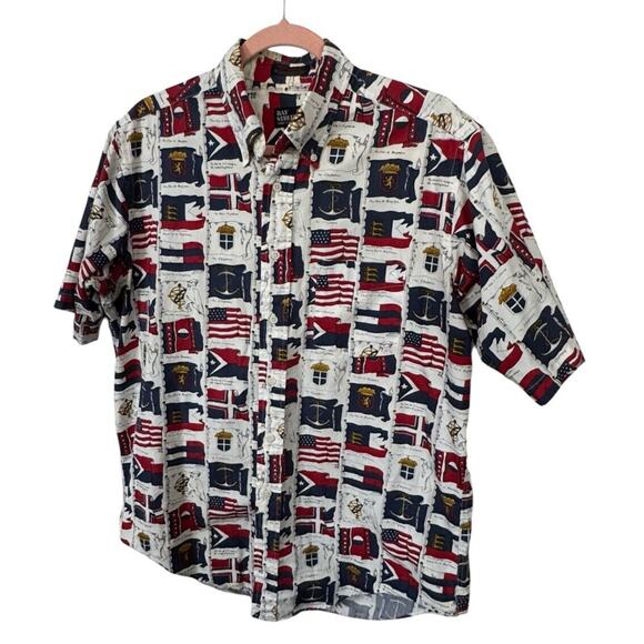 Bay Street Shirt Society Men's Short Sleeve Button Front Shirt Flag Print Boat - Picture 1 of 8